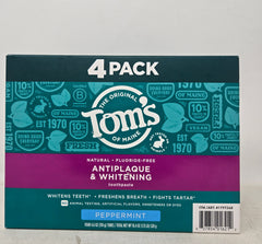 Set Of 4 Tom's Of Maine Antiplaque & Whitening Peppermint Toothpaste AP5