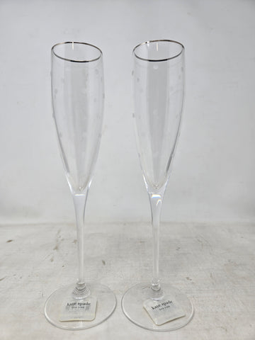 Set of 2 Kate Spade Larabee Dot Platinum Crystal Flutes AP42