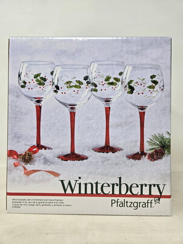 Set of 4 Pfaltzgraff Winterberry Hand Painted Wine Glass Goblets GC1