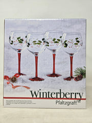 Set of 4 Pfaltzgraff Winterberry Hand Painted Wine Glass Goblets GC1