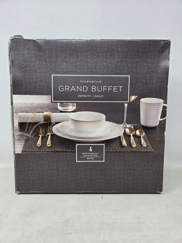 Charter Club Grand Buffet Round 4 Piece Infinity Gold Place Setting B3C1
