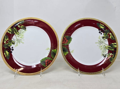 Set Of 2 Charter Club Grand Buffet Holly Berry Accent Plates B8