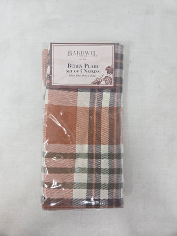 Set Of 4 Bardwil Berry Plaid Brown Napkins F2