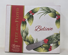 Fitz And Floyd Tartan Christmas Believe 6" Snack Plate With Spreader B8