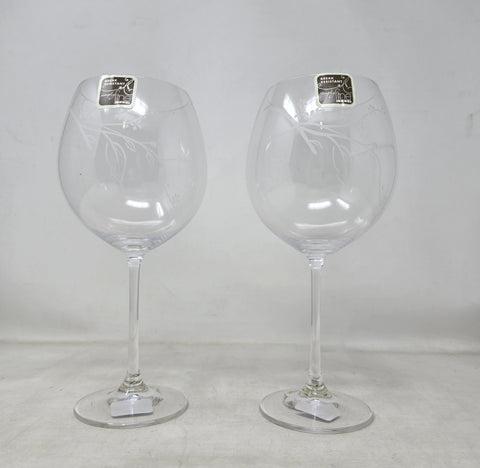 Set Of 2 Lenox Chirp Balloon Wine Glass 24 Oz Etched Clear Stemware Discontinued AP41