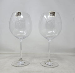 Set Of 2 Lenox Chirp Balloon Wine Glass 24 Oz Etched Clear Stemware Discontinued AP41