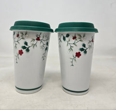 Set of 2 Pfaltzgraff Winterberry 10oz Travel Mugs B2