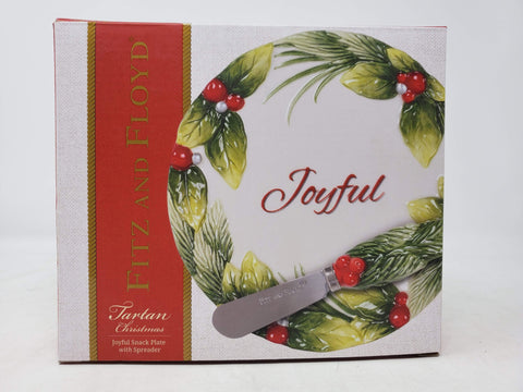 Fitz & Floyd Tartan Christmas Joyful 6" Snack Plate with Spreader B8