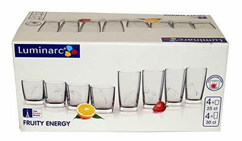Luminarc Fruity Energy 8 Piece fruit etched glass tumblers set made in Russia b3c1